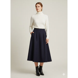 60's Vintage Skirt Womens Blue Wool Pleated Academia Minimalist Pockets Sz-S/M